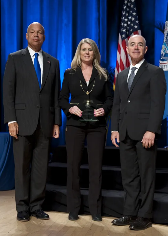 Secretary of Homeland Security Jeh Johnson and Deputy Secretary of Homeland Security Alejandro Mayorkas presented the Secretary's Unit Award to Jennine Gilbeau, National Protection and Programs Directorate during the Secretary's Award Ceremony held Oct. 26, 2016.