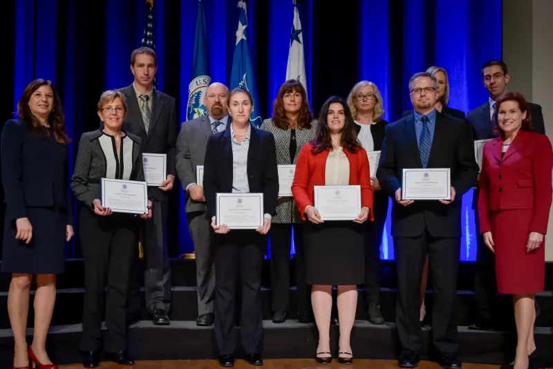 The Science and Technology Directorate's Aviation Security Working Group receive the Secretary's Unity Effort Award at the Department of Homeland Security Secretary's Awards Ceremony in Washington, D.C., Nov. 8, 2017. The group honored for their innovation and continuing collaboration in support of Transportation and Security Administration's efforts to counter emerging threats to aviation security. Official DHS photo by Jetta Disco.