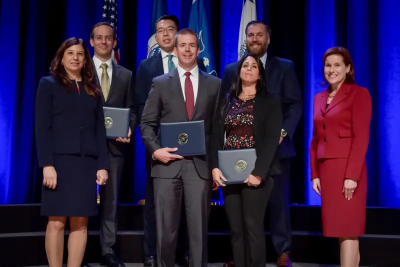 DHS Operation Golden Grocery Team, comprised of Immigration and Customs Enforcement, Department of Justice, and U.S. Department of Agriculture, receive the Secretary's Unity Effort Award at the Department of Homeland Security Secretary's Awards Ceremony in Washington, D.C., Nov. 8, 2017. The team successfully prosecuted individuals engaged in a conspiracy to steal approximately $28 million from the Federal Special Supplemental Nutrition Program for women, infants and children. Official DHS photo by Jetta Di