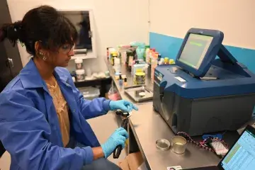 Rithi Valluri conducts a laboratory assessment of nuisance alarms caused by harmless objects at TSL in Atlantic City, New Jersey. 