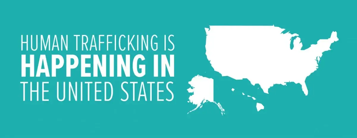 Human trafficking is happening in the United States. United States map on a plain background.